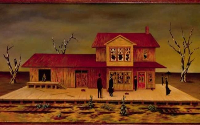 Wait at The Station, Oil on board, 20×35.875 inches, 1961