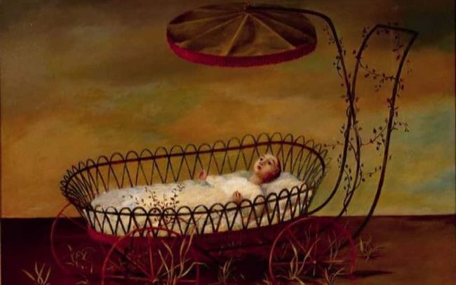 Deserted, also: Baby in Carriage, Oil on board, 24×30 inches, 1961
